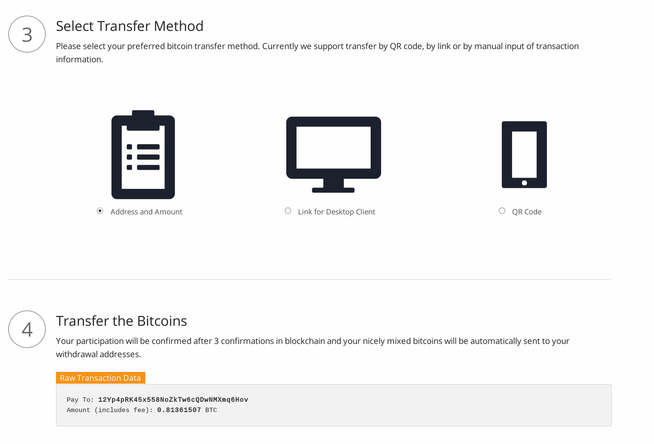 transfer of bitcoins